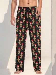 男士休闲圣诞姜饼人印花睡裤，秋冬