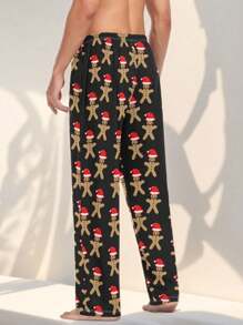 男士休闲圣诞姜饼人印花睡裤，秋冬