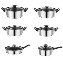12Pcs Stainless Steel Saucepan Essential Cookware Set With Glass Lids & Sturdy Handles Pot Prima Kitchen Cook Home Chef Cooking Sauce Pan Housewarming Gifts - Black - View 4