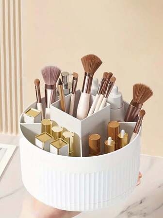 2st, Smyckesförvaringslåda, 360° roterande sminkborsteorganisatör, 5-håls sminkborstarkopp, skrivbordsorganisator för badrumsskåp, förvaringsorganisator för sminkborste, roterande skrivbordsförvaringslåda, roterande kosmetisk förvaringslåda, sminkborsteförvaring med lock, sminkborsteförvaring Fodral, Sminkborsteförvaring Stor kapacitet sminkborstarkopp, sminkborsteförvaringslåda, för förvaringsställ för kosmetikamålningspenna Eyeliner eller på fåfänga