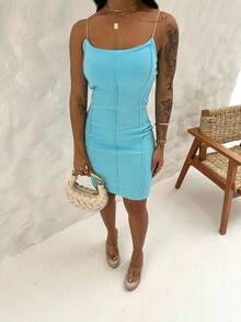 Women's Dress With Comfortable Straps That Fit The Body - Màu xanh nhạt - Xem 2