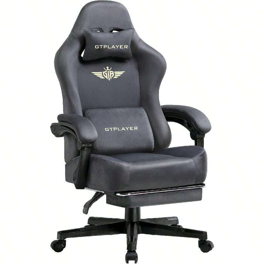 Fabric Gaming Chair, Ergonomic Computer Chair With Footrest And Lumbar Support Height Adjustable Home Office Chair - 灰色 - 查看 1