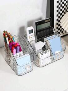1 chiếc hộp đựng bút chì thiết kế gợn sóng trong suốt dày mới cho học sinh, đồ dùng văn phòng, hộp đựng trên bàn để đựng biên lai, ghi chú, nhật ký, nhãn dán và các vật dụng nhỏ khác. Thích hợp cho cọ trang điểm, bút chì kẻ mày, bút kẻ mắt, phấn phủ, đệm có sức chứa lớn để đựng mỹ phẩm - Nhiều màu - Xem 1