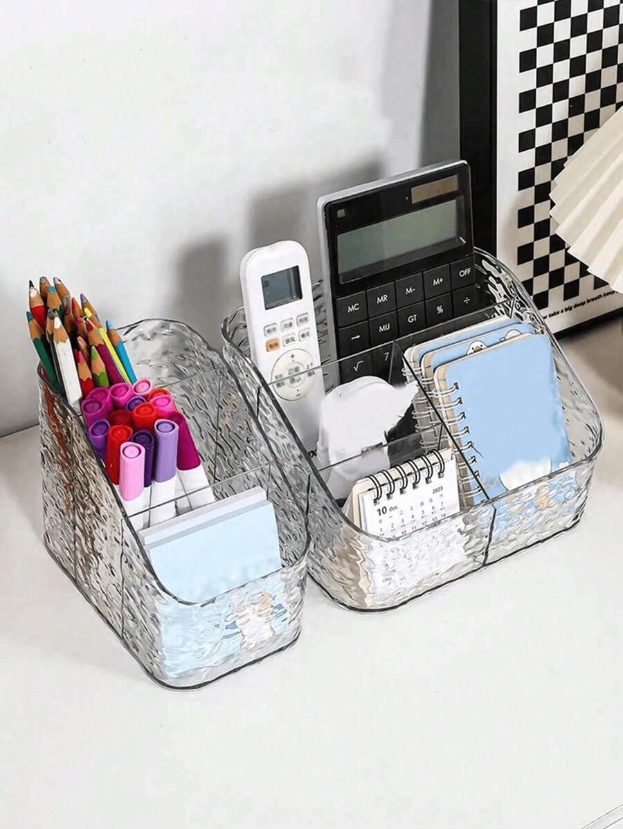 1 chiếc hộp đựng bút chì thiết kế gợn sóng trong suốt dày mới cho học sinh, đồ dùng văn phòng, hộp đựng trên bàn để đựng biên lai, ghi chú, nhật ký, nhãn dán và các vật dụng nhỏ khác. Thích hợp cho cọ trang điểm, bút chì kẻ mày, bút kẻ mắt, phấn phủ, đệm có sức chứa lớn để đựng mỹ phẩm - Nhiều màu - Xem 1