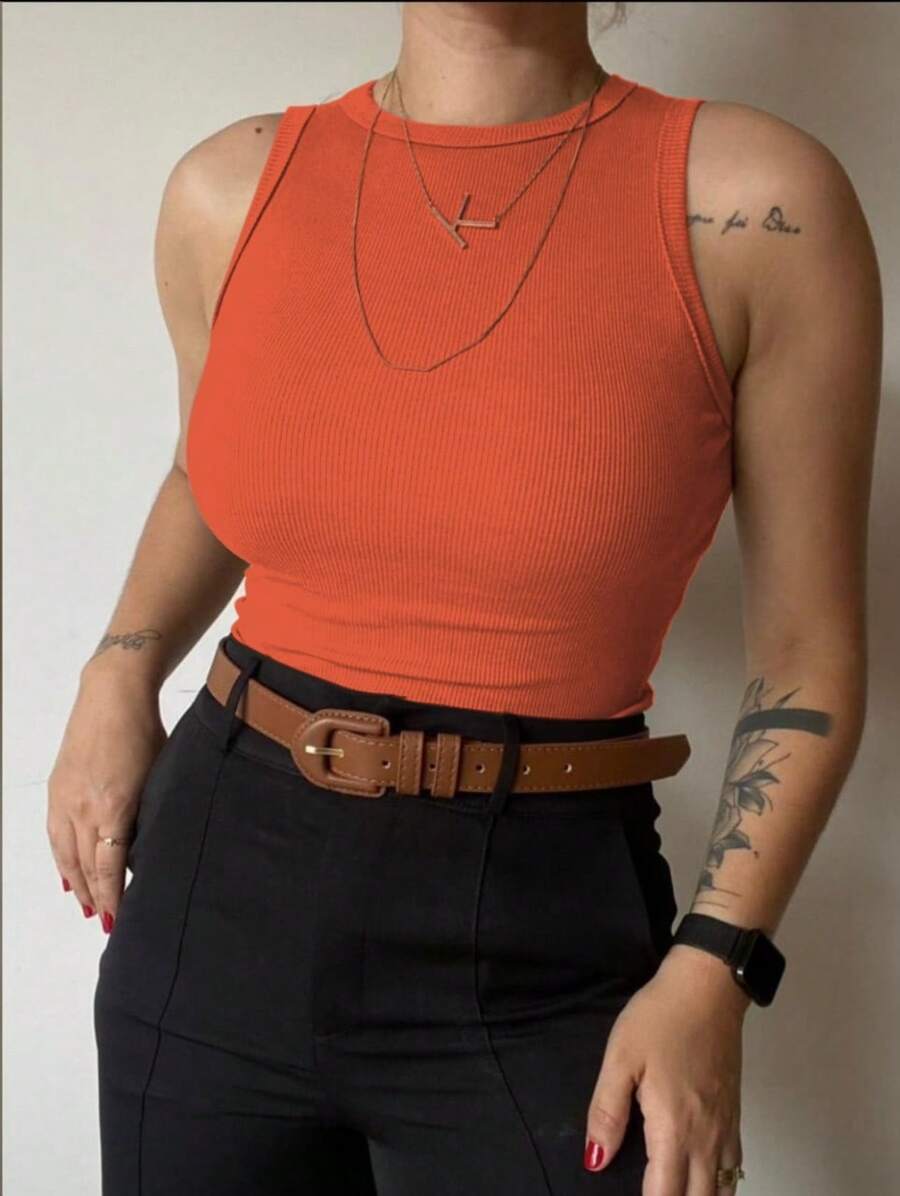 Women's Basic Ribbed Tank Top Ribana - āļŠāļĩāļŠāđāļĄ - āļāļđ 1