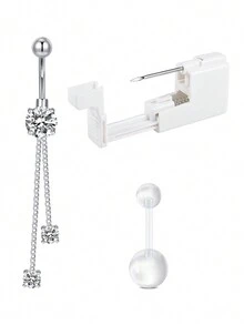 CIZME Belly Button Piercing Kit Gun Belly Piercing Kit Belly Button Piercing Gun Navel Piercing Kit Self Belly Button Ring Piercing Kit Silver Gold Black Pink Blue Disposable Belly Piercing Gun At Home Dangle Belly Button Ring - Multicolor - View 32