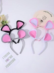 1pc New Halloween Pink Mouse Ear Headband, Cute Kids Festival Party Cat Ear Hair Hoop Accessory