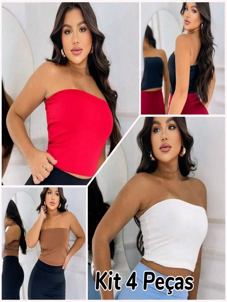 4 PIECE KIT WOMEN'S STRAP-OFF TUBE TOP SUPLEX LIGHT DOUBLE LINING SUMMER FASHION - Multicolor - View 1