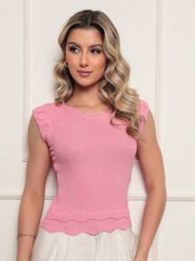 ONLYONE - JAPANESE MODAL SLEEVE CROPPED TOP WITH WAVE DETAIL HEM -  FIMINAS TOPS KNIT TOPS - Light Pink - View 4