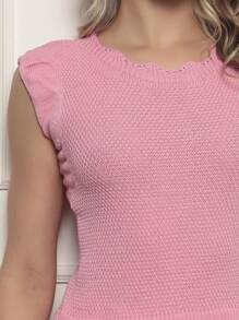 ONLYONE - JAPANESE MODAL SLEEVE CROPPED TOP WITH WAVE DETAIL HEM -  FIMINAS TOPS KNIT TOPS - Light Pink - View 2
