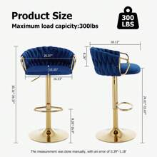JIEMAX Set Of 2 Adjustable Bar Stools – Velvet Woven Counter Height Stools With Back & Armrest, 360° Swivel, Gold Metal Legs & Base | Ideal For Kitchen Island & Home Bar - Xanh đậm - Xem 3