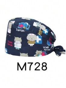 1 pièce Casquette de protection en polyester à motif dessin animé, convient pour dentaire, hôpital, infirmière pédiatrique, vétérinaire, chef, cheveux longs, unisexe, 4 saisons