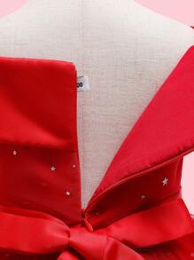 Váy công chúa sequin đỏ hình ngôi sao Giáng sinh cho bé gái, váy cưới trang trọng bồng bềnh - Đỏ - Xem 5