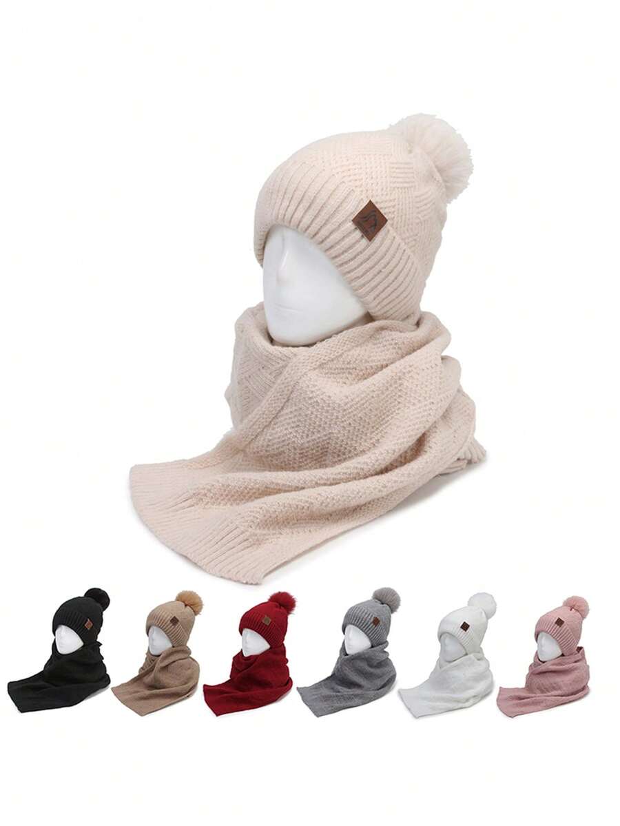 1 件秋冬时尚简约休闲纯色针织帽+围巾两件套，温暖舒适透气，骑行、露营、徒步旅行必备的户外保暖帽，男女皆宜的理想礼物 - A - 查看 1