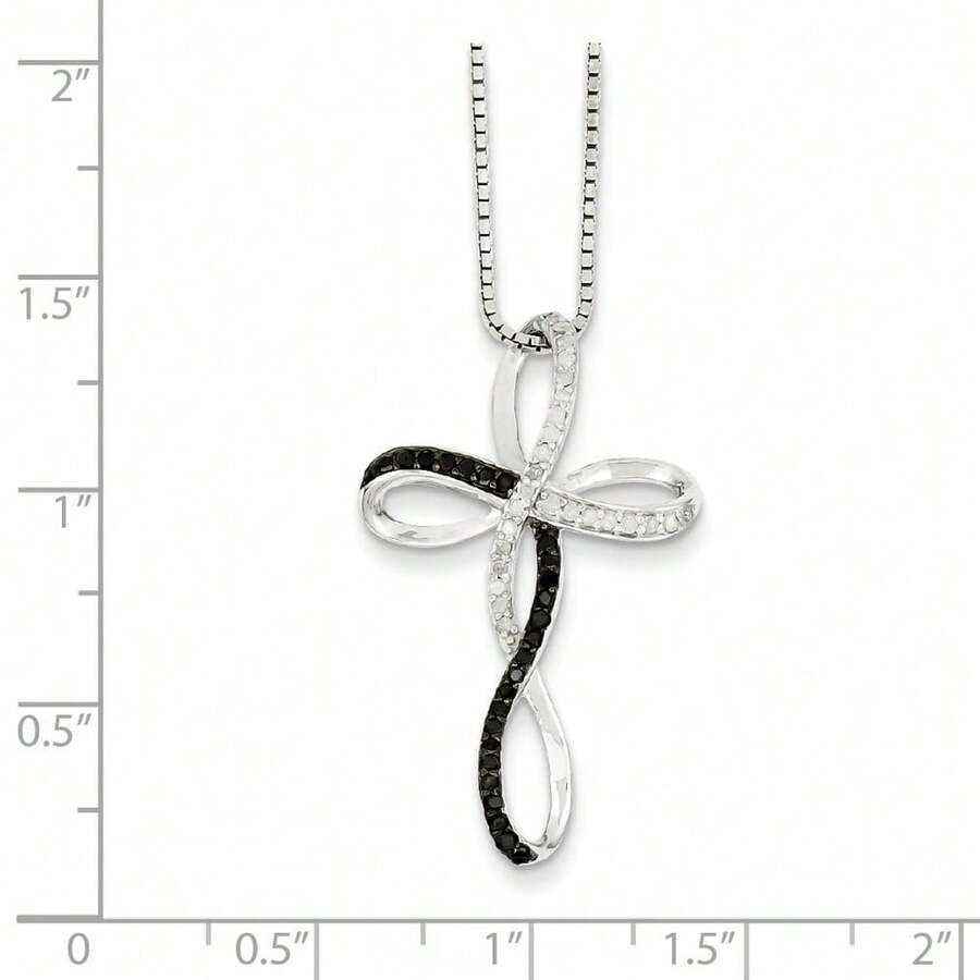 The Black Bow Black & White Diamond Infinity Cross Necklace In Sterling
