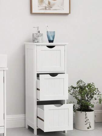 VASAGLE Bathroom Floor Storage Cabinet, Bathroom Storage Unit With 3 Drawers, Bathroom Cabinet Freestanding, 30 X 32 X 81 Cm, For Living Room, Dining Room, Kitchen, Modern Style, Matte White