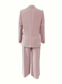 Chicsale Traje elegante de dos piezas para negocios y ocio, chaqueta de traje con solapa de un solo botón y pantalones ajustados, ropa de mujer