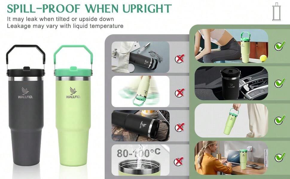 WALLFID 30oz Tumbler Leakproof Dishwasher Safe, Flip Straw Water Bottle