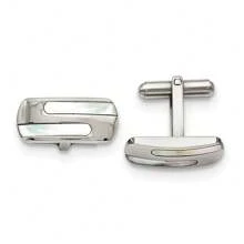 The Black Bow Men's Mother Of Pearl And Stainless Steel Striped Cuff Links