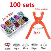 50 pièces/100 pièces Boutons pression en métal + outil d'installation + boîte de rangement, boutons universels sans couture ni rivet, pinces à boutons pression, boutons à cinq griffes, pour artisanat DIY, vêtements, chapeaux, sacs (couleur aléatoire)