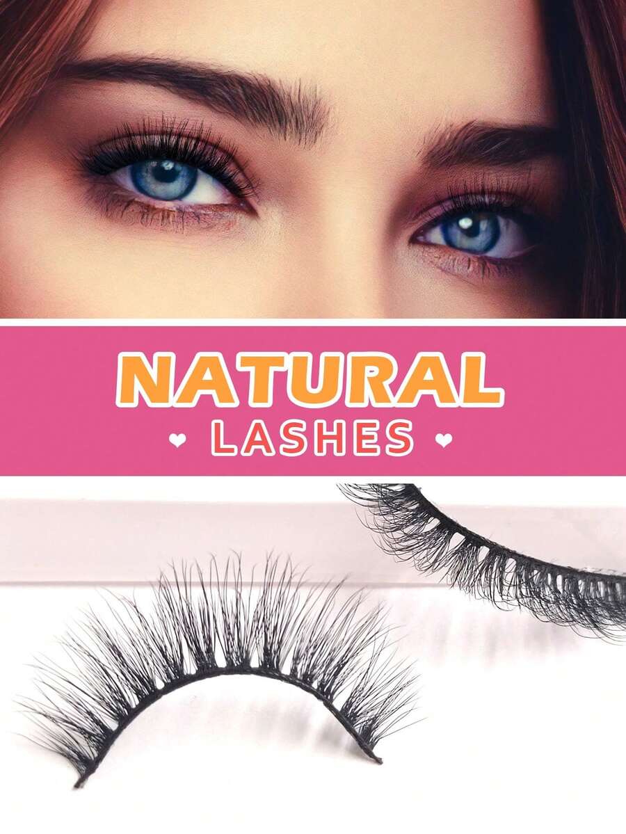 Asiteo 1 Pair 3D Effect Faux Mink Eyelashes, Natural & Soft For Everyday Wear - Black - View 1