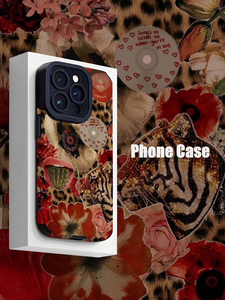1pc Red Lip, Leopard Flower, Crystal Graphic Vertical Striped Classic Anti-Fall Soft TPU Phone Case Compatible With Apple And