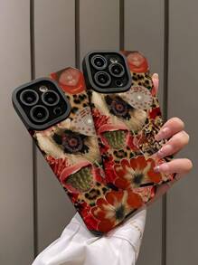 1pc Red Lip, Leopard Flower, Crystal Graphic Vertical Striped Classic Anti-Fall Soft TPU Phone Case Compatible With Apple And