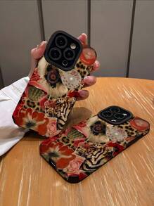1pc Red Lip, Leopard Flower, Crystal Graphic Vertical Striped Classic Anti-Fall Soft TPU Phone Case Compatible With Apple And