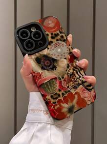 1pc Red Lip, Leopard Flower, Crystal Graphic Vertical Striped Classic Anti-Fall Soft TPU Phone Case Compatible With Apple And