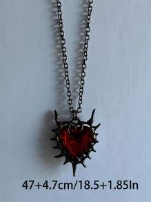1pc Gothic Vintage Gun & Black Thorn Red Gem Heart Pendant Necklace, Suitable For Men And Women Daily, Party And Gathering Wear