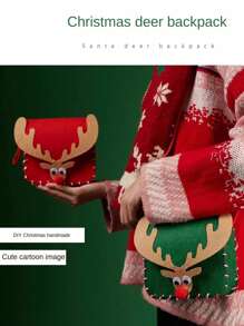 1 Conjunto de Decoração de Natal Renas de Natal DIY Mochila Presente Pequeno Feito à Mão Porta-Moedas Criativo Produto Semifinished Material Artesanal de Jardim de Infância para Meninos e Meninas - pacote de material diy (acessórios de cor aleatória) - Visão 2
