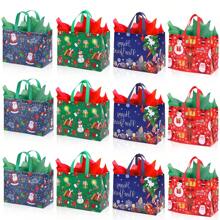 4 piezas/12 piezas Bolsas de regalo grandes de Navidad, bolsas reutilizables con papel de regalo, bolsas de tela no tejida para Navidad, adecuadas para eventos y fiestas navideñas, decoraciones navideñas, pijamas navideños, regalos navideños, decoración navideña