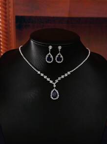 1 套优雅简约正式项链和耳环新娘首饰套装 - 銀色 - 查看 7