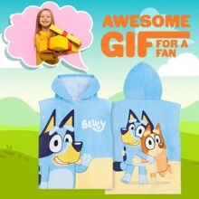 Bluey Towelling Poncho Hooded Robe Cotton Changing Holiday Beach Swimming Bath - Blue - View 3