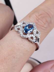 1 pieza Anillo de piedra de zirconia en forma de lágrima brillante y lujoso, ideal para mujeres como regalo para el Día de San Valentín, compromiso, boda, aniversario, mamá, madre, Día de la Madre