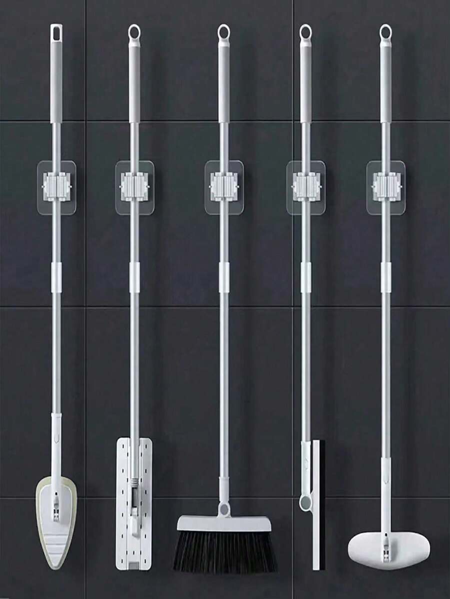 6pcs Mop & Broom Organizer Wall Mounted Storage Holders With Hooks