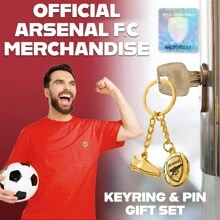 Arsenal F.C. Keyring And Pin Badge Gift Set Supporters Gear Football - Gold - View 3