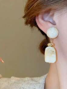 1 对大理石纹理树脂石复古别致耳环，简约设计，女士时尚珠宝 - 不規則形狀 - 查看 3