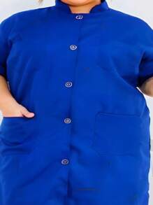 Sleeveless Lab Coat With Oxford Collar And 3 Pockets - 寶藍色 - 查看 2