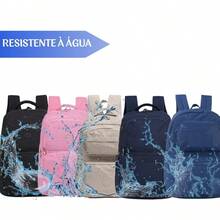 Kit 2 Women's School Backpacks Reinforced Waterproof Nylon College Stylish - 米色 - 查看 7