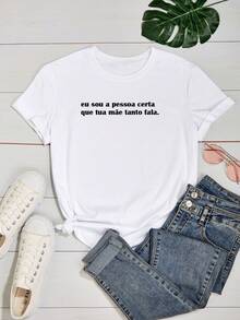 Women's Baby Look T-Shirt Printed Phrases I Am The Right Person Various Colors 100% Cotton - trắng - Xem 2