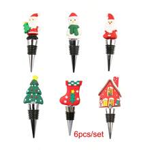 Lote de 3, 4 ó 5 Tapones reutilizables para botellas de vino con diseño aleatorio de Papá Noel, de aleación metálica, decoraciones navideñas para tapones de botellas de vino y bebidas, para fiestas de Navidad, cumpleaños y regalos