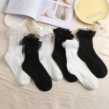 6 pares de calcetines con textura doble y encaje decorativo, calcetines suaves y adorables para mujer, calcetines de tubo medio para el Día de San Valentín