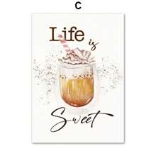 1 件北欧美食咖啡豆研磨机现代艺术帆布画海报和印刷品墙画咖啡厅厨房装饰无框架