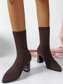 7,5 cm schlanker gestrickter Spitzschuh mit Plateau-Absatz, elastischer Kniehoher Stiefel, Damen, Herbst/Winter 2025 Neuerscheinung - Braun - Übersicht 18