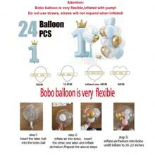 24 件/套 40 英寸蓝色和粉色皇冠铝箔数字气球，1 岁生日装饰气球，派对用品，性别揭晓派对装饰和生日庆祝，返校情人节 - 淺藍色 - 查看 6