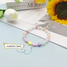 Pulsera personalizada con texto de cuentas - Estilo elegante y lindo, cuentas rosas traslúcidas - Pulsera personalizada con texto para uso diario y regalo. Adecuado para hombres, mujeres, parejas, cumpleaños, aniversario, madre, novio, novia. Personalizable con nombres, lemas, ubicaciones, fechas.
