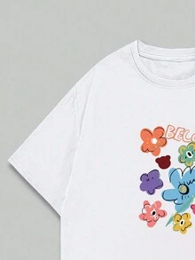 Flower T-Shirt Unisex Blouse Premium Print Casual Comfort Streetwear - 白色 - 查看 4