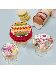 ZhdnBhnos LINSIE Crystal Cake Holder Gold Cupcake Stands Plating Mirror Cake Holder Round Cupcake Stands With Luxury Crystal, Fashion Dessert Tower For Wedding Event Birthday Party Cupcake Display (3Pcs) The Best Gift/Present For Family&Friends Happy Christmas - Gold - View 2