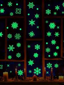 64 件/2 张圣诞夜光雪花窗贴、墙壁和玻璃装饰自粘贴纸，非常适合圣诞派对礼物，3D 夜光雪花玻璃窗贴，圣诞节 - 彩色 - 查看 6